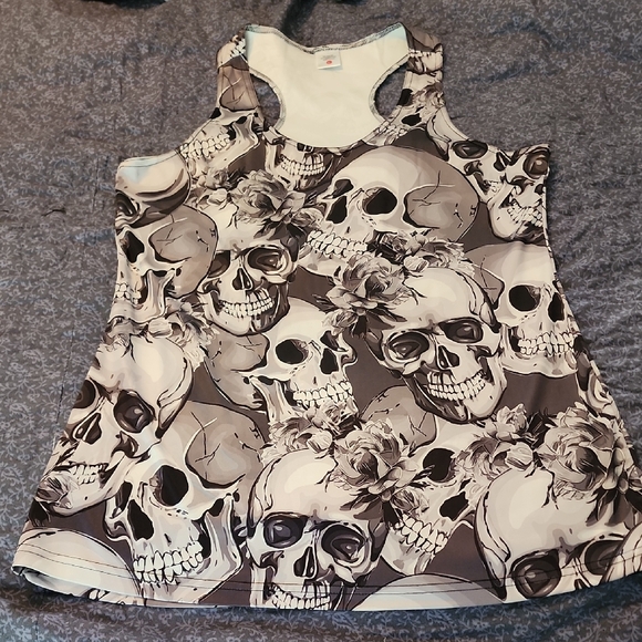 Unbranded Tops - Skull Print Racerback Tank Top - Black & White